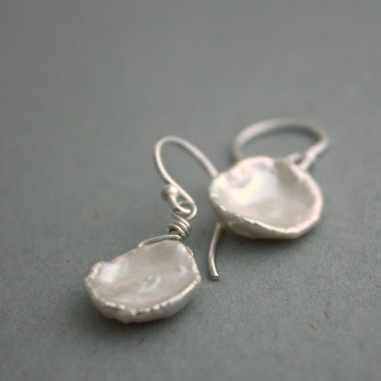Glamorous Pearl Girl Earrings - Jumbo White Keshi Pearls and Sterling Silver Earrings - Limited Edition