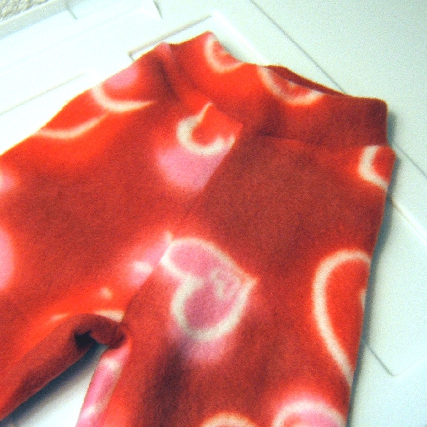 Newborn Fleece Cloth Diaper Longies or Baby Comfy Pants with Hearts