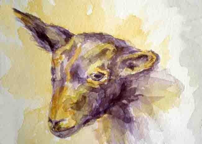 Michael - a cute little goat - altered art print of a watercolor painting - 5 x 7