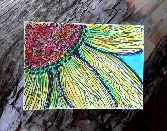Sunflowers are summer favorites - ACEO OOAK mixed media painting - 7 Card Draw