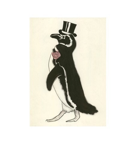 Penguin Bird art print   Monsieur Verne - 4 X 6 print