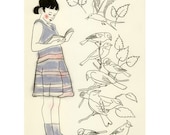 Baby nursery wall art. Books and reading art print. Diana the reader of bird books -  5.8 X 8.3 print