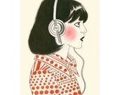 Fashion illustration art print  The New York Listener - 8.3 X 11.7 print