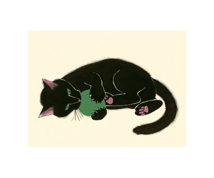 Black cat art print - Black Kitten - Claws and Effect - 6" X 4"