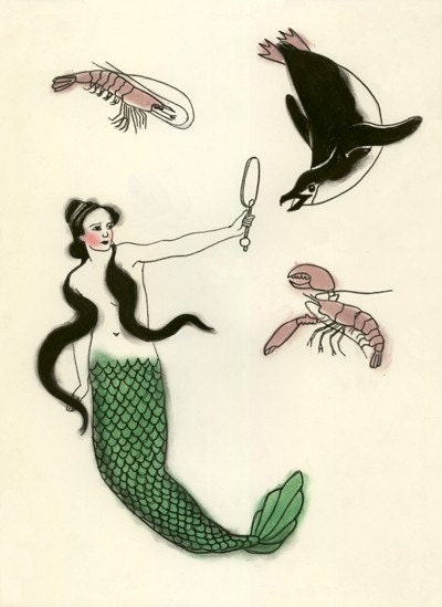 Mermaid art print gift SALE set  - 5 X different mermaid prints - 4 X 6 Prints