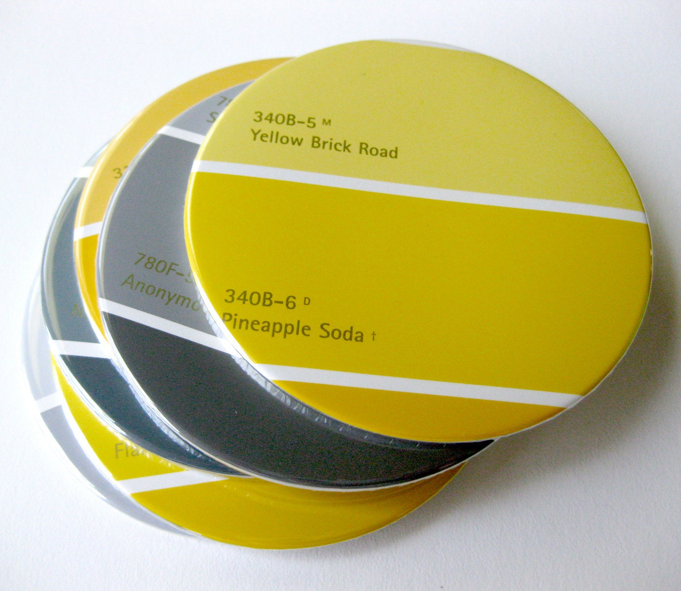 Mustard & Gray Coasters // Recycled Paint Samples // Yellow Home Decor