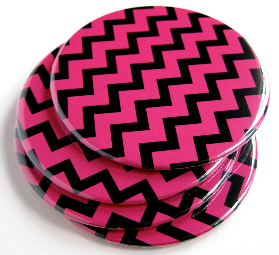 Pink & Black Home Decor // Chevron Coasters // Set of 4