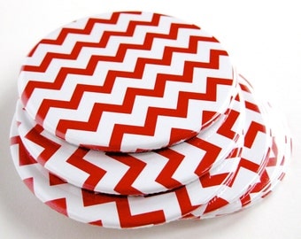 Red & White Home Decor // Chevron Coasters // Set of 6