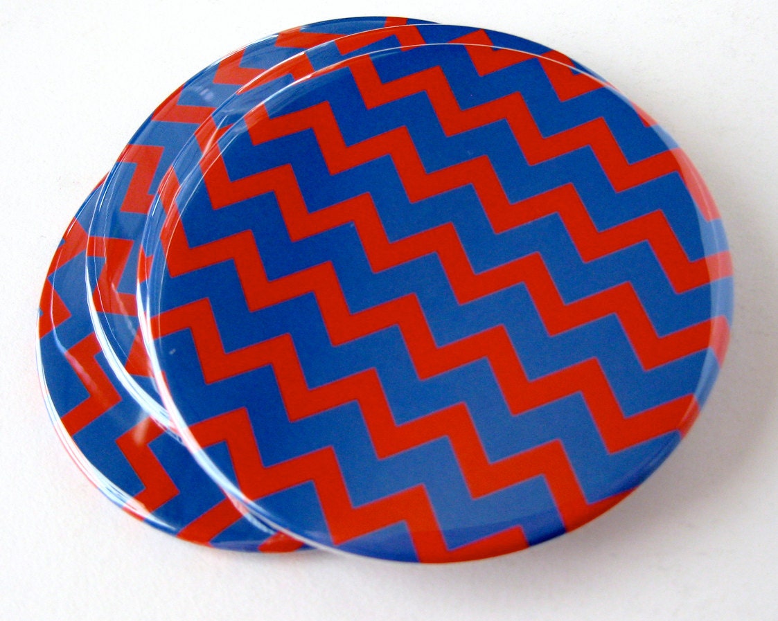 Navy Blue & Red Home Decor // Chevron Coasters // Set of 4