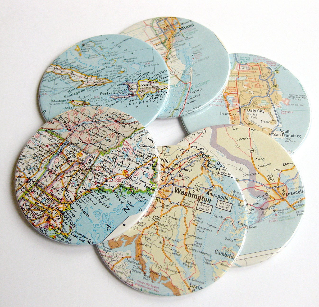 Map Coasters // Choose Your Own Set of 6