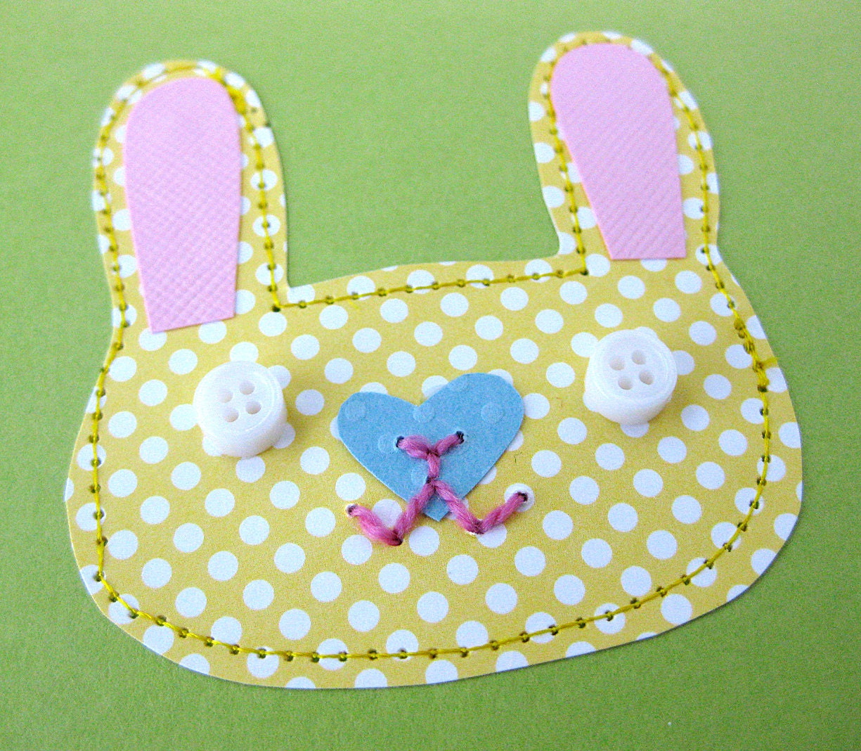 Bunny Card & Collage Art // Rabbit // Nursery Art // Green and Yellow