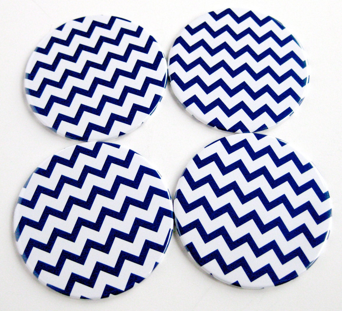Navy Blue & White Home Decor // Chevron Coasters // Set of 4