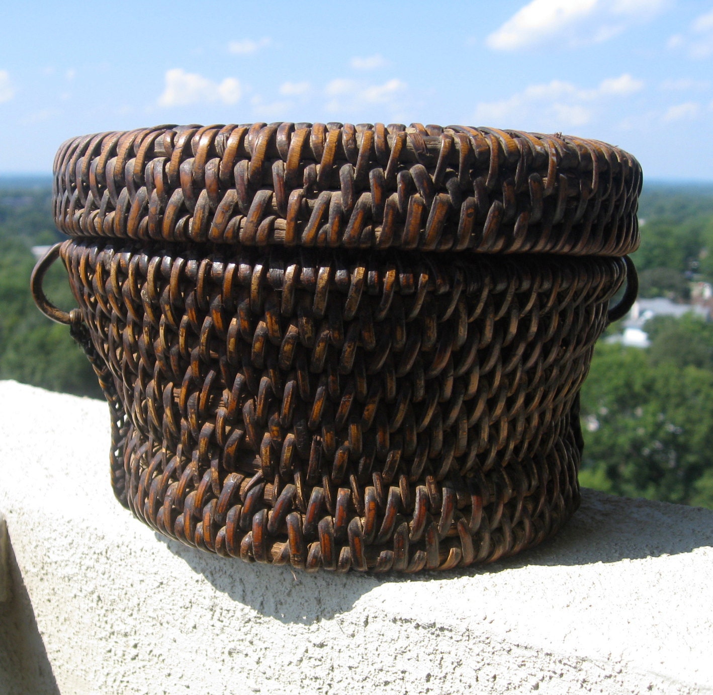 Antique Hand Woven Basket with Lid by GraceParadise on Etsy