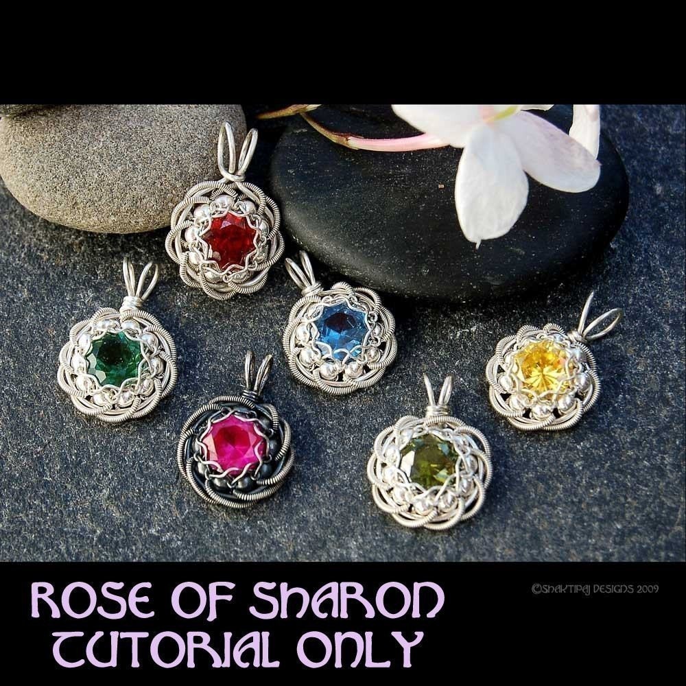 Rose of Sharon Coiled Faceted Birthstone Pendant PDF Wire Jewelry Tutorial Instructions for Mother's Day