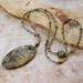 SALE Chinese Scenery Stone Pendant, Ammonite, Pyrite, Seed Pearl, African Trade Brass Bead Strand
