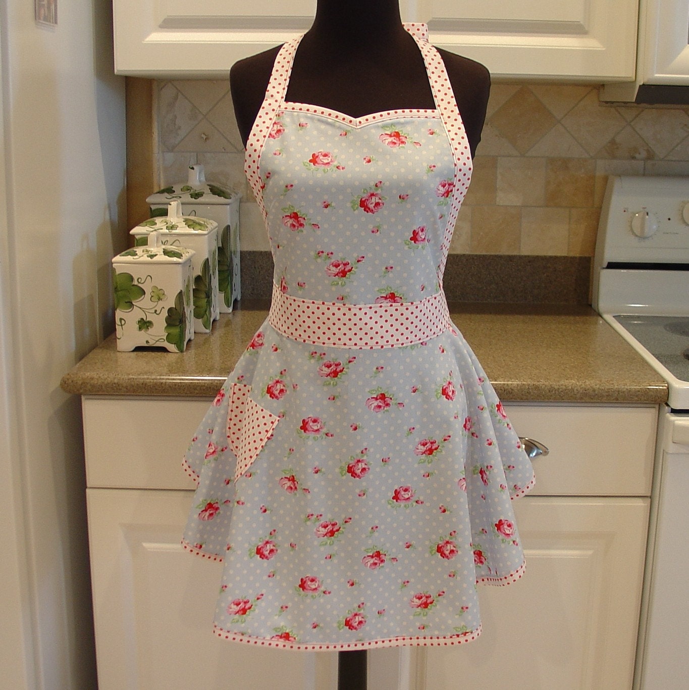 shabby chic apron rose buds in blue with by shabby chic apron rose buds in blue with by