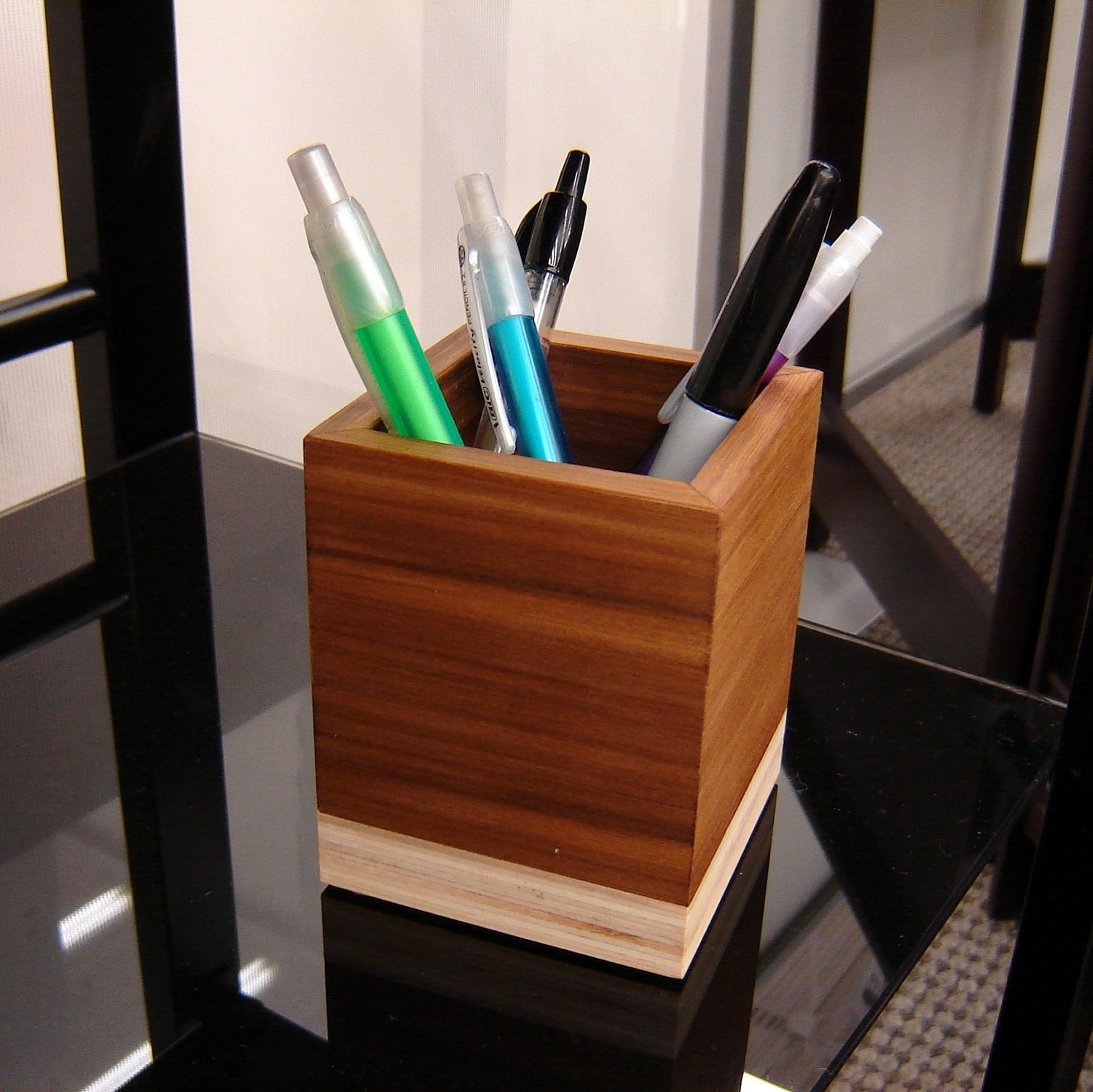 Modern Minimalist Style Pencil Cup from Reclaimed Wood and Salvage Plywood