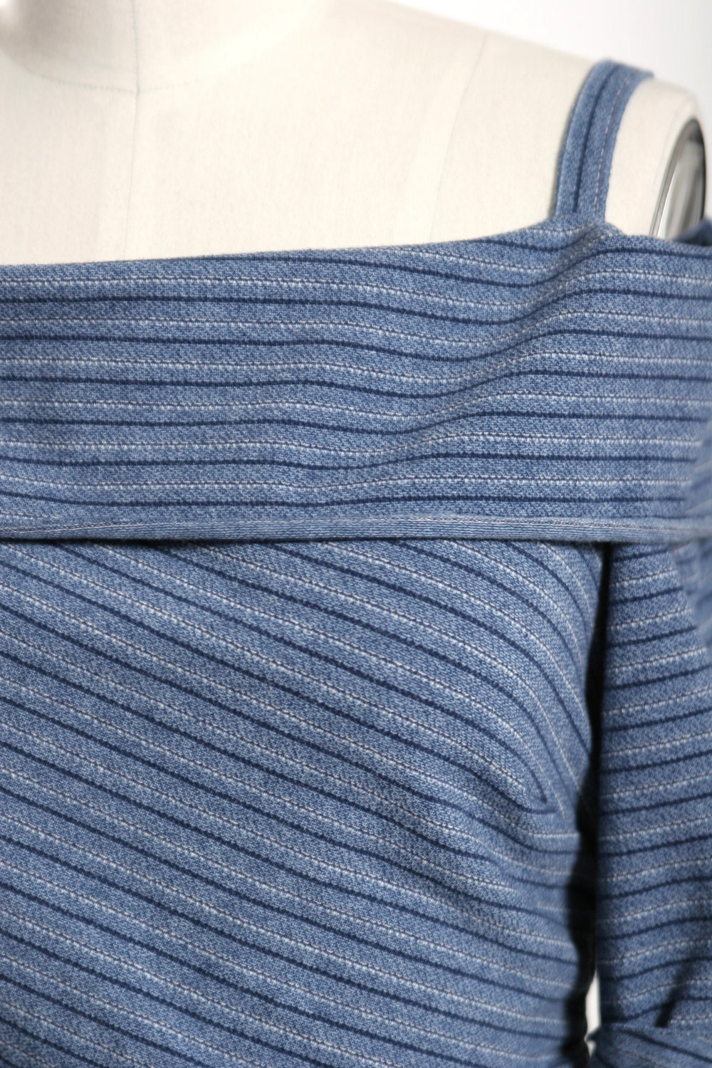 Denim Blue Stripe Off Shoulder Twisted Drape Dress