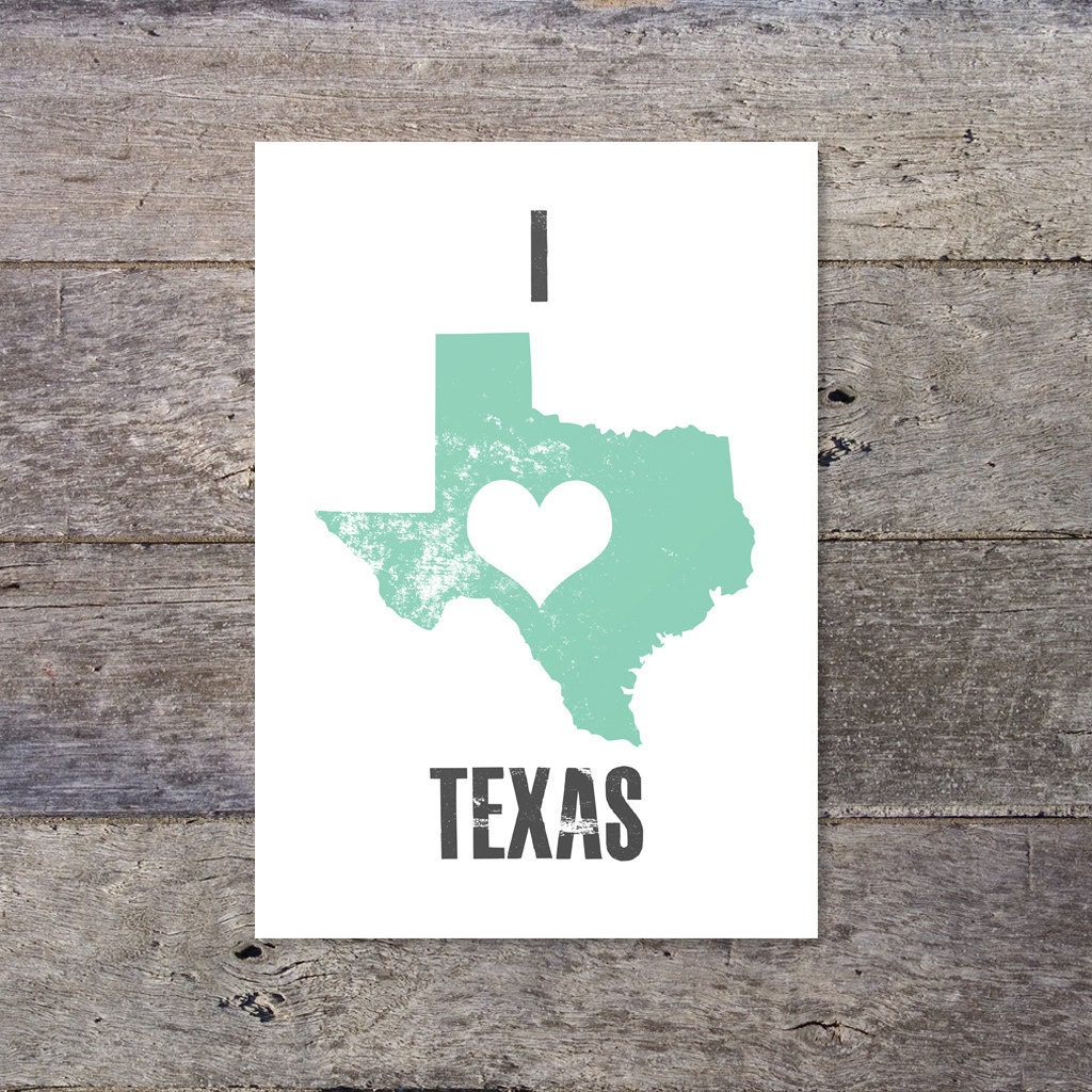 I Love TEXAS - love heart typographic US state map