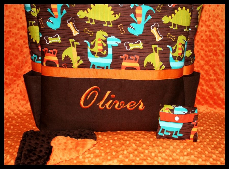 Personalized Baby Boy Dinosaur Diaper Bag by LittleMisterSister