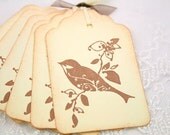 Bird Gift Tags Favor Tags Vintage Stamped Bird on a Leafy Branch