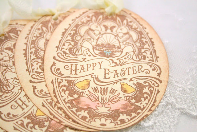 Easter Tags Favor Gift Tags Ornate Easter Egg Chicks and Bunnies