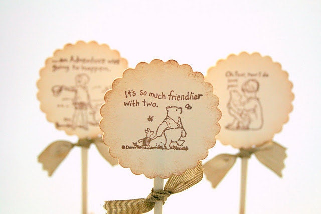 Winnie the Pooh Cupcake Toppers / Food Picks Baby Shower Birthday Party