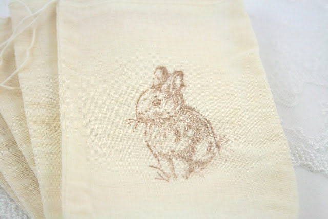 Easter Favor Bags  Muslin Drawstring Gift Bags - Stamped Vintage ...