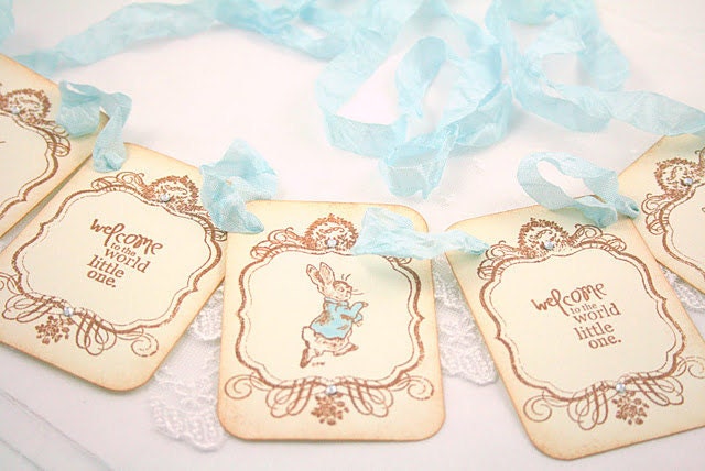 Peter Rabbit Baby Shower Banner Garland Vintage Style Decoration