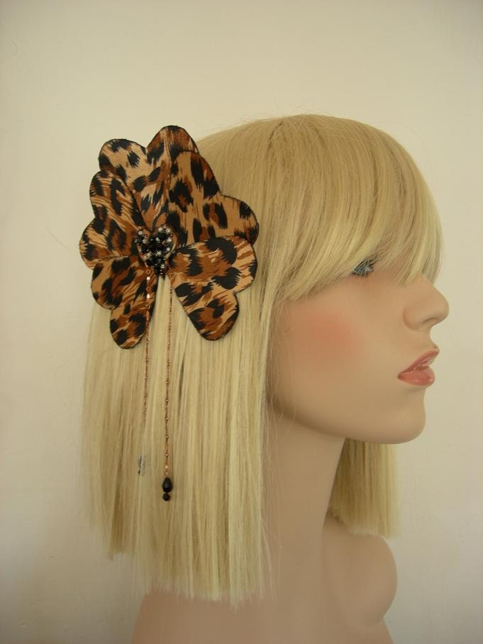 Leopard Print Silk Heart and Crystal Fascinator.