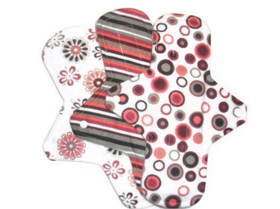 Retro - Set of 3 REGULAR cloth menstrual pads 9 1/2 inches long with PUL
