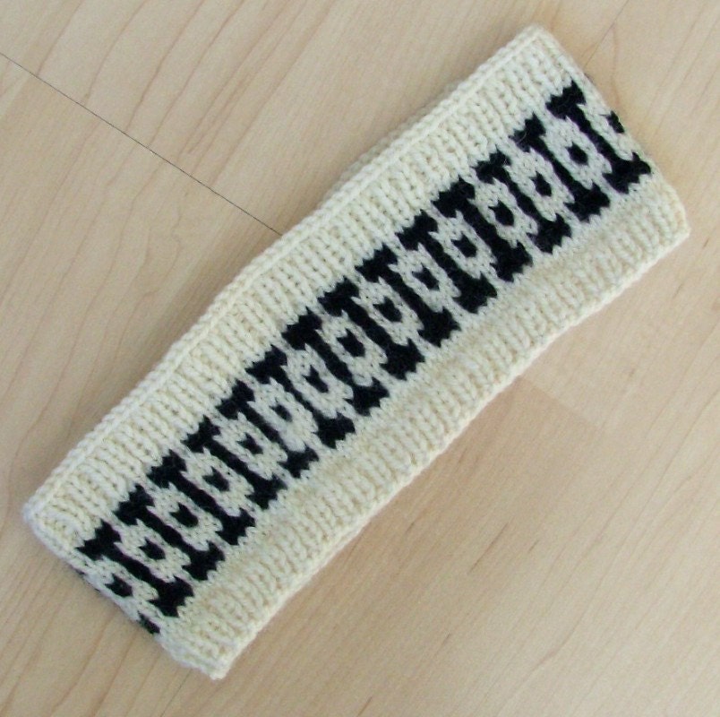 Hand-knit ski band -- white and black