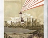 There Is A Light, Print on Handmade Watercolor Paper, Lighthouse in a whimsical landscape