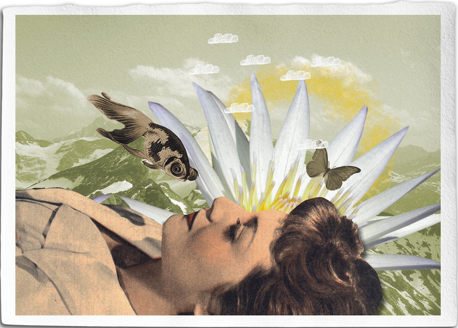 The Awaking of Spring, Fine Art Collage Illustration Print   8x12 inch,