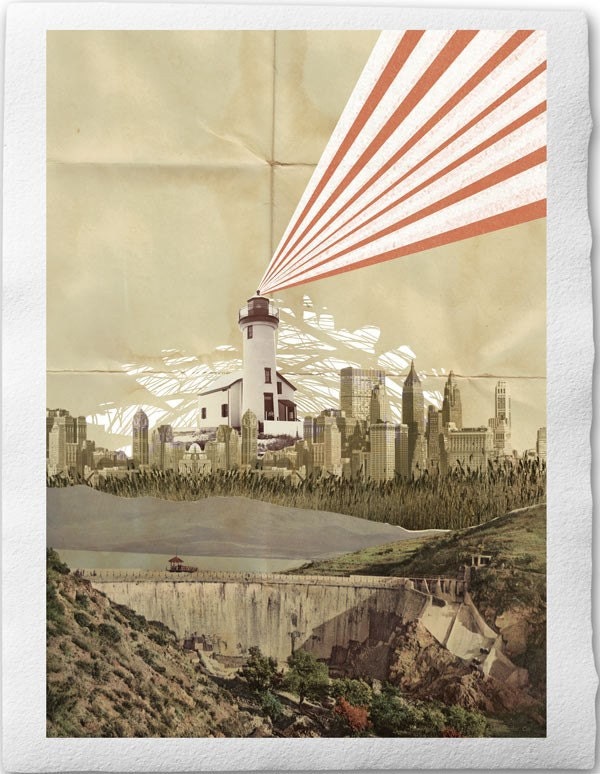 There Is A Light, Print on Handmade Watercolor Paper, Lighthouse in a whimsical landscape