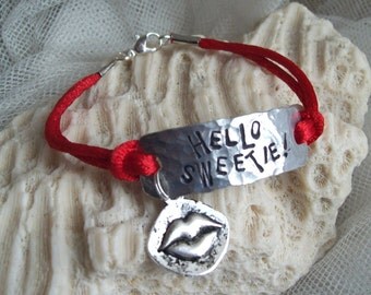 HELLO SWEETIE - hand-stamped aluminum bracelet