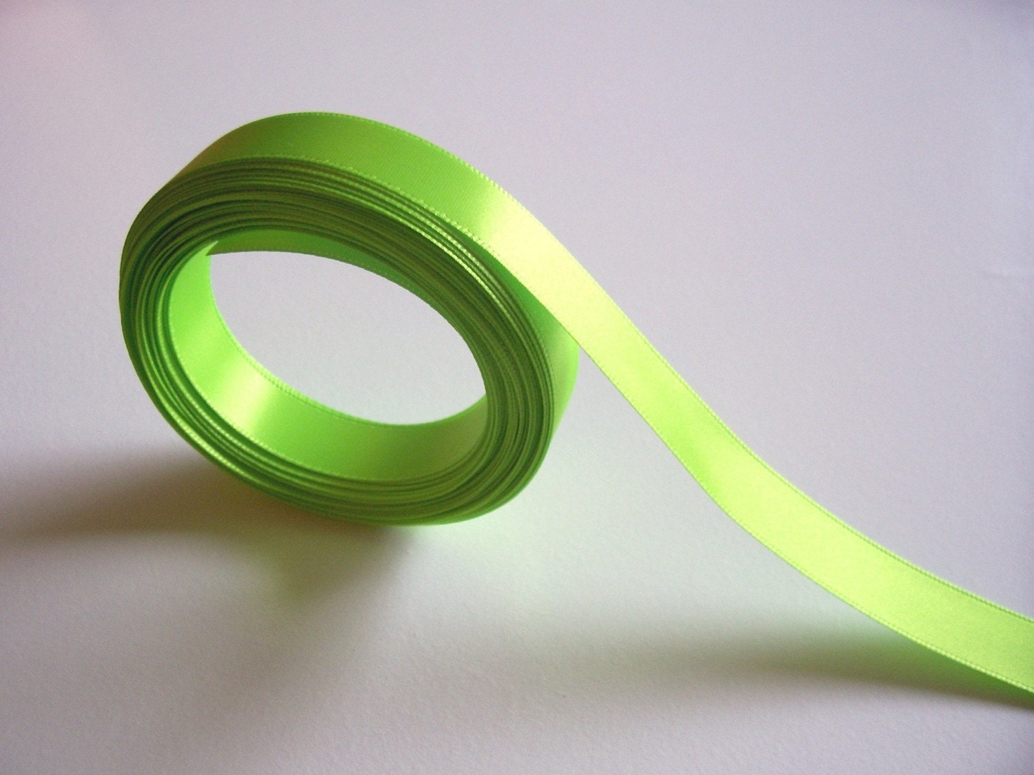 Single-Sided Neon Green Satin Ribbon 5/8 inch wide x 2 yards/ Craft Supplies/ Sewing Trim