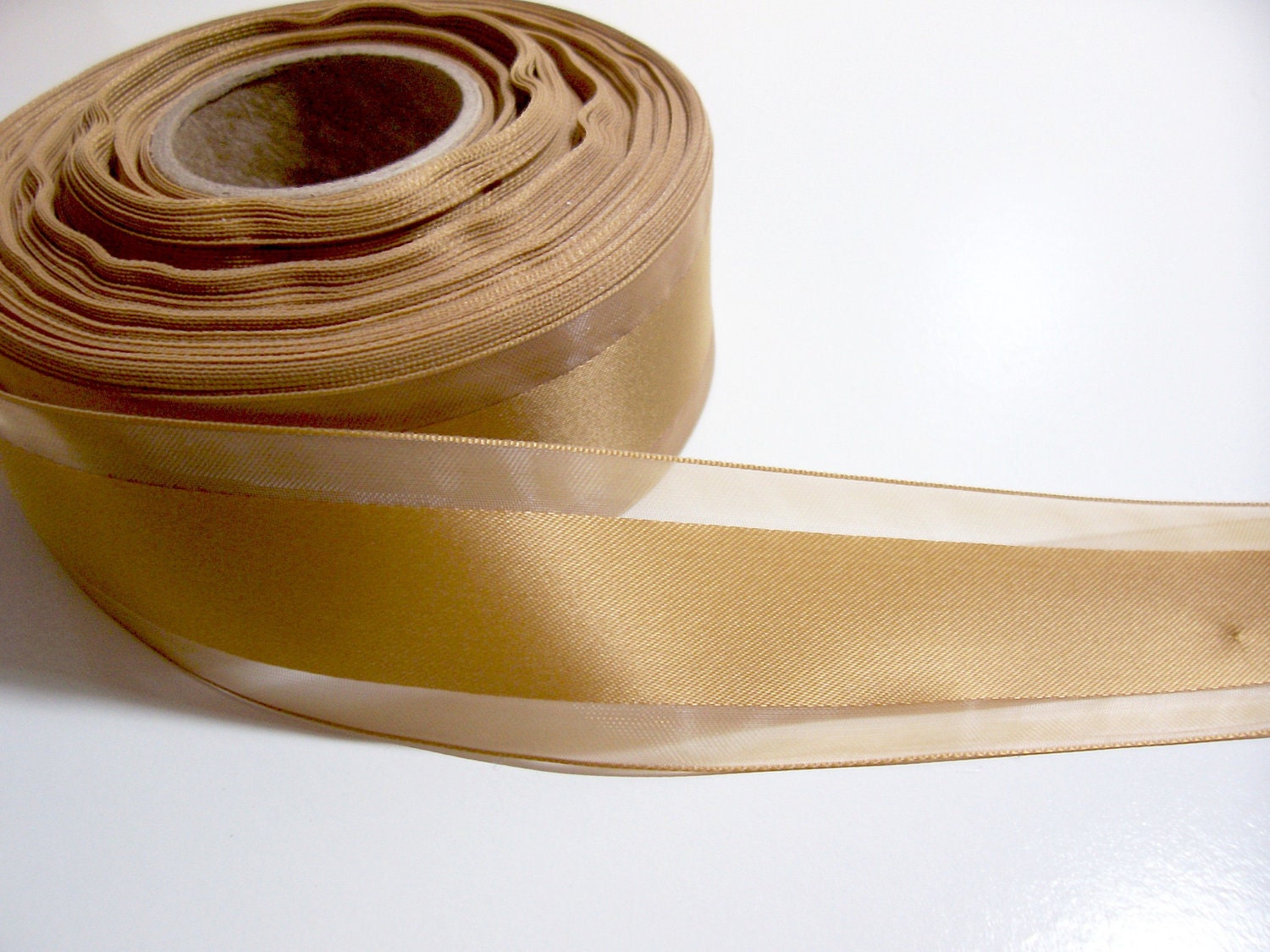 Gold Satin Stripe Organza Ribbon 1 3/8 inches wide x 10 yards SECOND QUALITY FLAWED