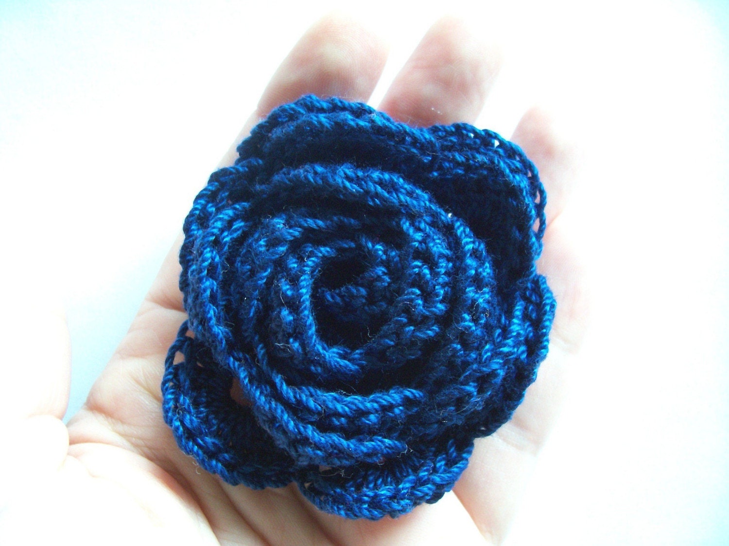 Crocheted Flower:  Navy Blue Rose Flower Applique CLEARANCE