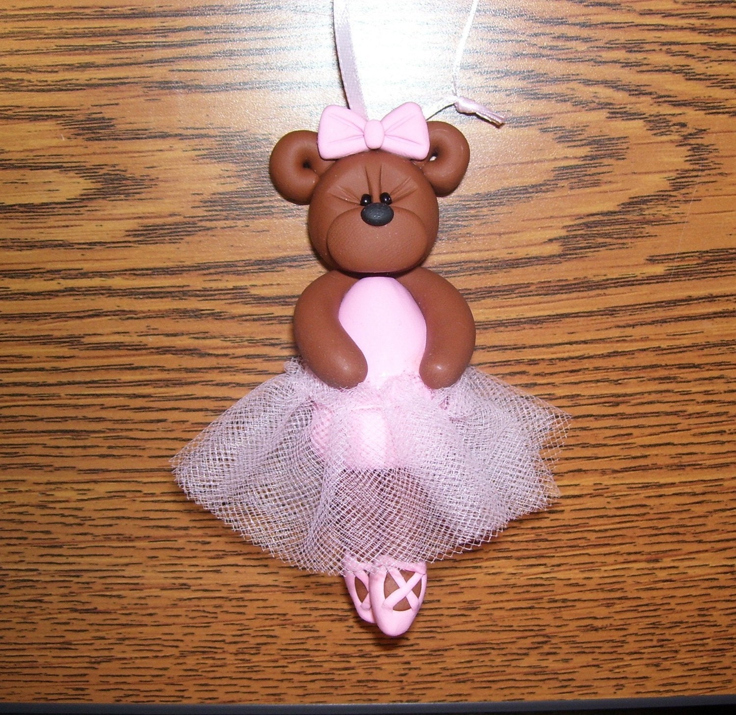 Polymer Clay Teddy Bear Ballerina Ornament by TheKookyKoala