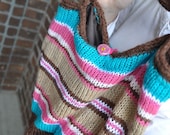 Pink, Aqua, and Brown Striped Girls Knit Purse