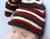 Black and Red Elegant Knit Elf Hat 0-6 Months