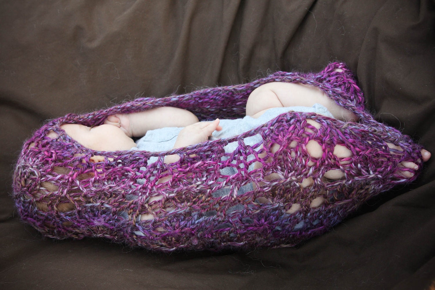 Purple Lacy Knit Baby Cocoon Pod - Photography Prop