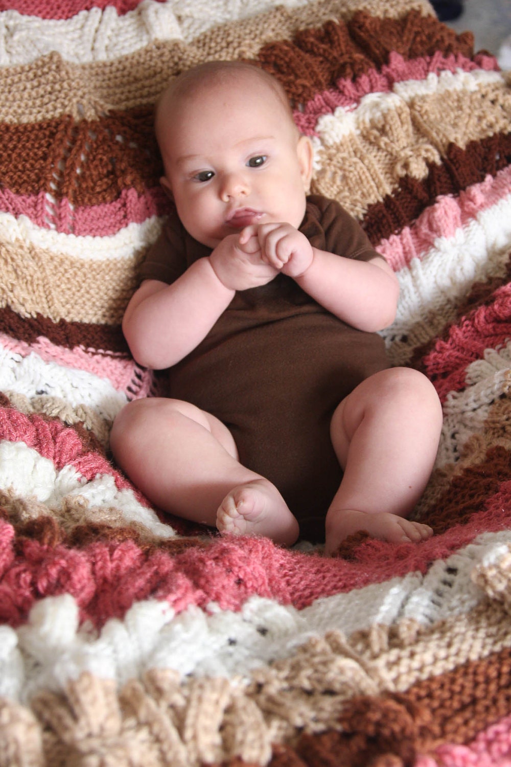 Brown and Pink Flowers in Spring Knit Blanket