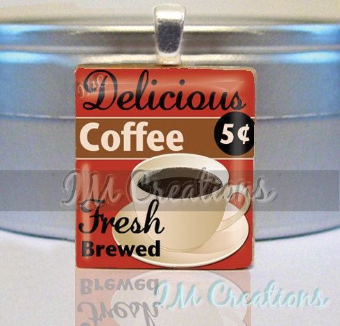 Scrabble tile pendant - Retro Sign Fresh Brewed (COF127)