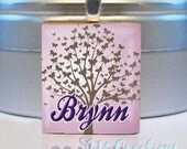Scrabble tile pendant - Personalized Name butterfly tree (PER021)