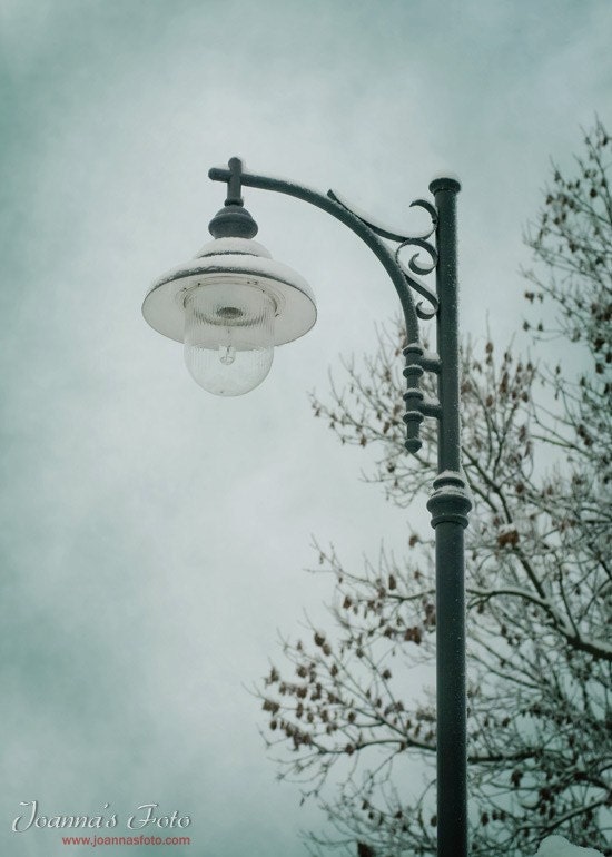 Blue moon- photograph of street light covered in snow, with blue tint, 5x7" (13x18cm)