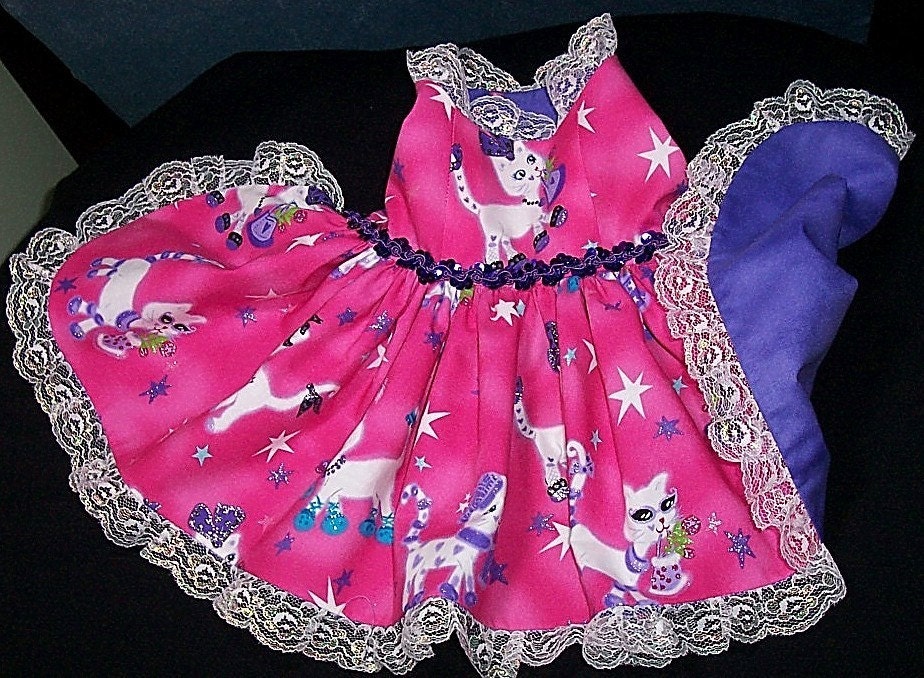 Pet Clothing Dog Dress Kitty Kat Glam Party  Dress  To Order Pink or Lime