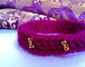 moroccan crochet bracelet in purple - hand crocheted exotic ethnic tribal boho stretchy fiber cuff in fuschia wool