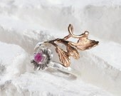 Bronze Silver Ring with Raw Ruby